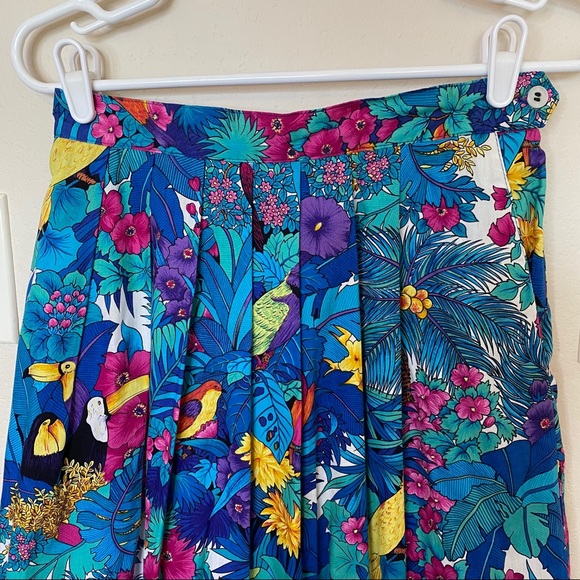VINTAGE Jos A Bank tropical bird pleat midi skirt - Picture 2 of 13
